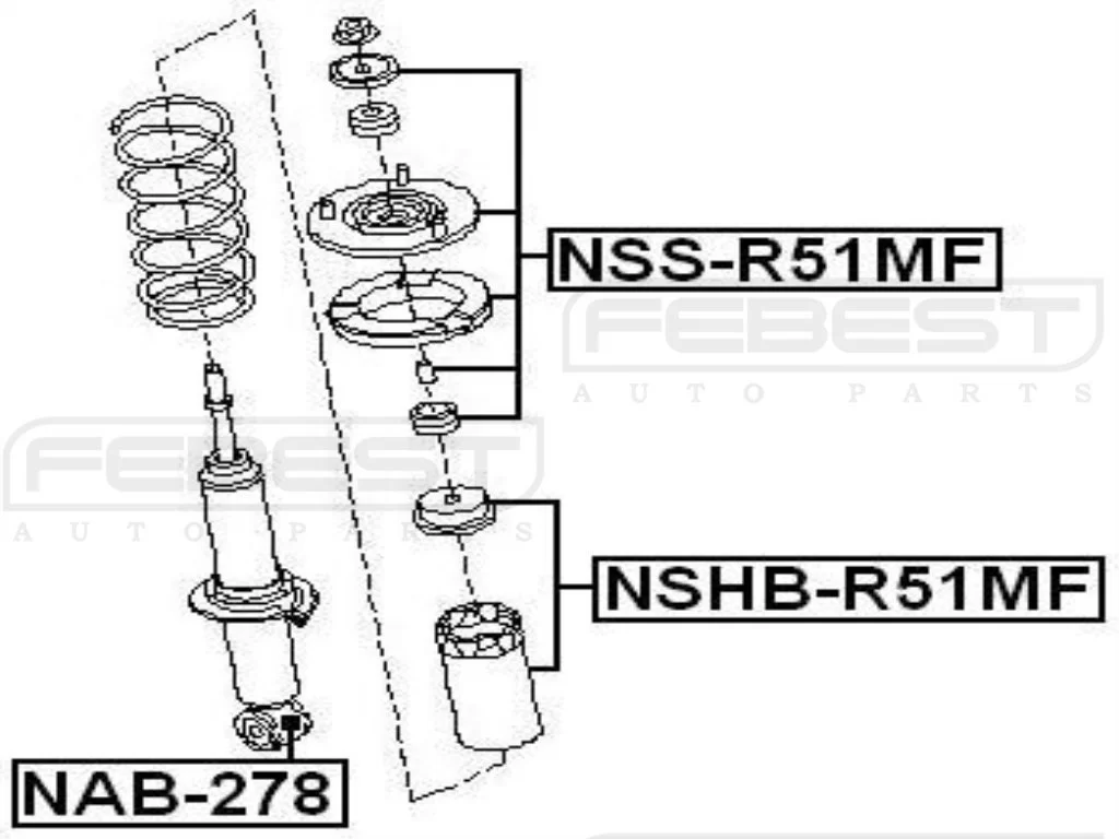 Górne mocowanie amortyzatora przód NISSAN - [NSS-R51MF] 56100-EB31E, 56100-EB39D, 56100-EB31D