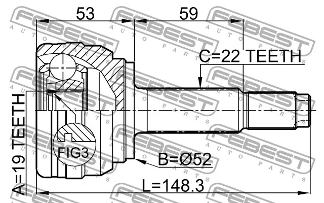 Przegub kpl. CHEVROLET - [1010-AV](96391554 ) (-ABS) 19x52x22