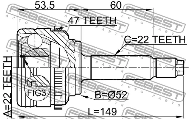 Przegub kpl. CHEVROLET - [1110-007A47](96391551) (+ABS) 22x52x22