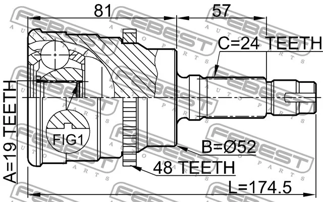 Przegub kpl. DAIHATSU - [0910-012A48](43410-87402) 19x52x24(48) +ABS