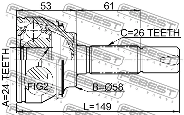 Przegub kpl. TOYOTA - [0110-055](43410-02220 43410-02230) (-ABS) 24x58x26