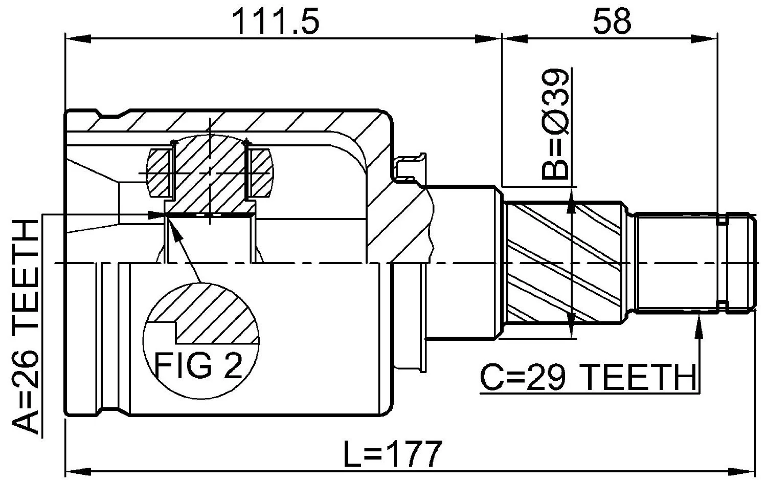 Przegub wewn. LEWY kpl. NISSAN - [0211-T30LH](#39101-8H315,391018H315) 26X39X29