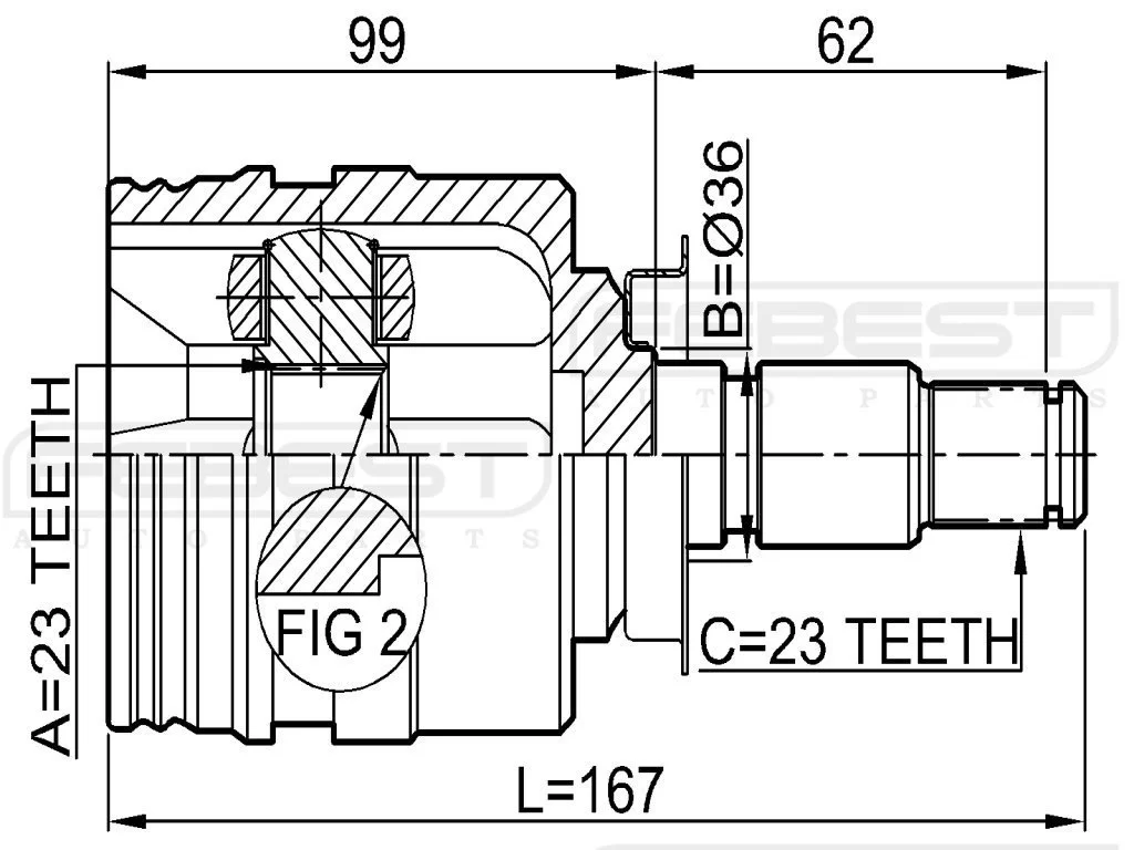 Przegub wewn. PRAWY kpl. TOYOTA - [NPW-TY-018] 43403-12050,4340312050 23X36X23