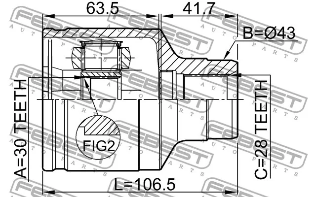 Przegub wewnętrzny kpl. MAZDA - [0511-GFRH] (GD17-22-520,GD17-22-520A) PRAWY 30x43x28