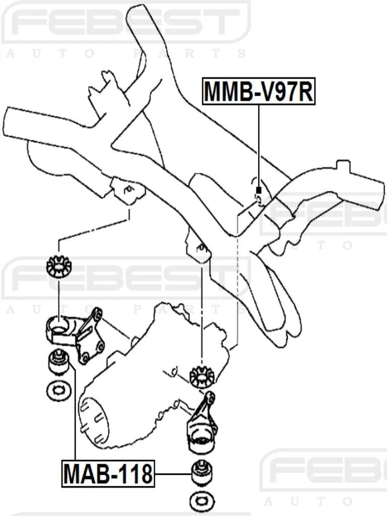 Tuleja podpory tylnego mostu - MITSUBISHI  [MMB-V97R] PRAWA (05105309AA / AB , 4100A036, MN101427, MR374877, 3517A027, 3517A006, MR554289