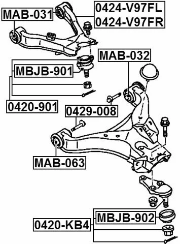 Tuleja wahacza górnego przedniego - MITSUBISHI [MAB-031] MR496793