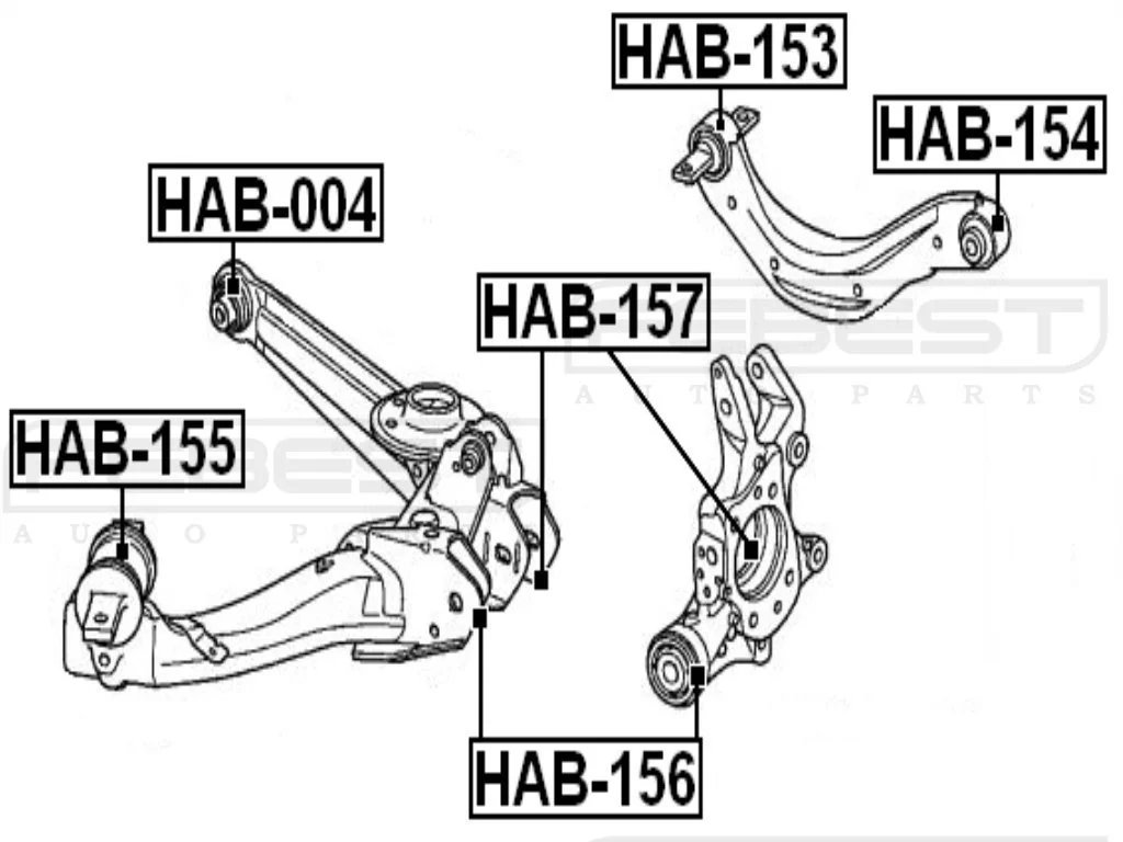 Tuleja wahacza tylnego dolnego wzdłużnego HONDA - [HAB-155] #52370-SNA-A04,52370SNAA04